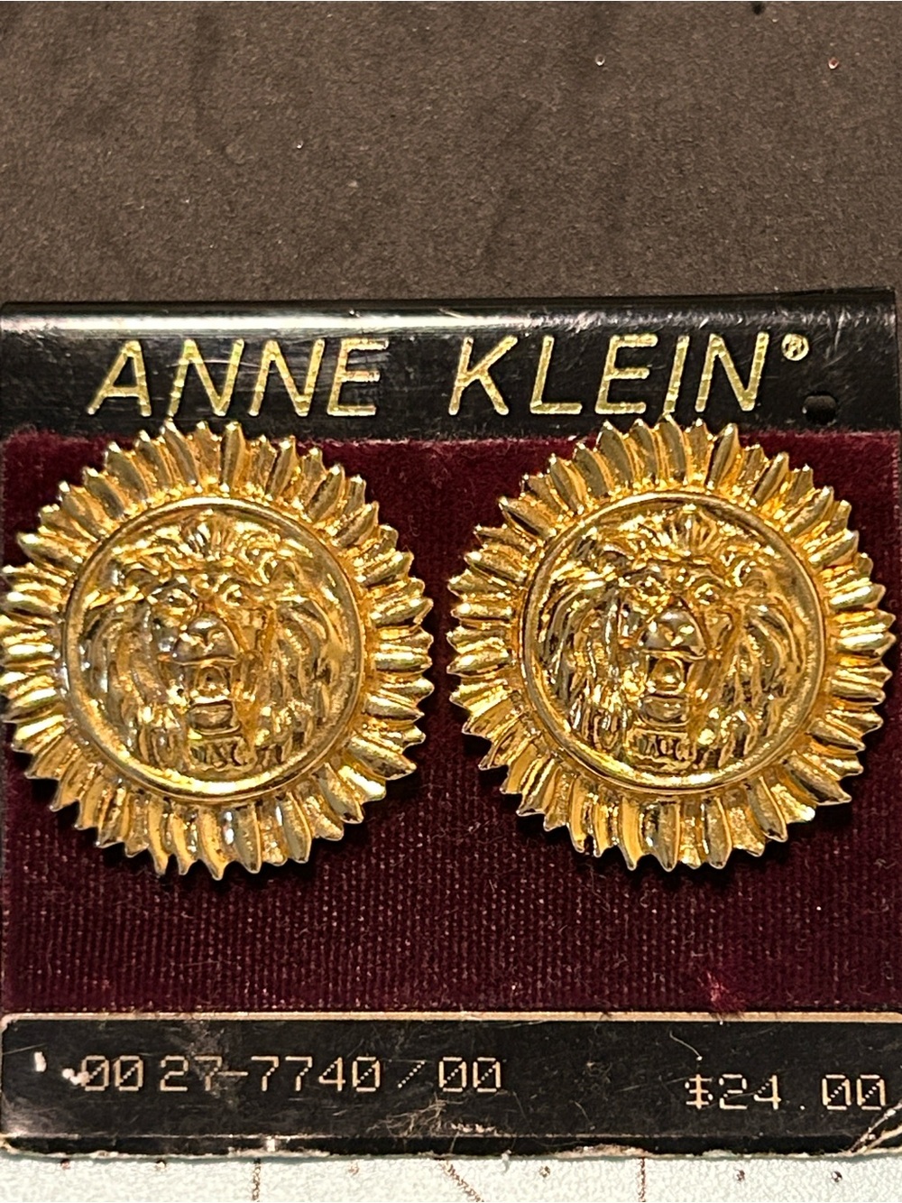 Vtg Anne Klein Gold Lion Sunburst Clip-On Earrings